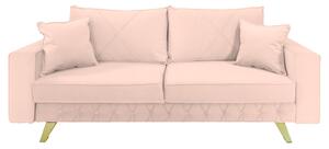 Canapea extensibila Alisson, cu lada de depozitare si picioare aurii, catifea v61 roz pal, 230x105x80