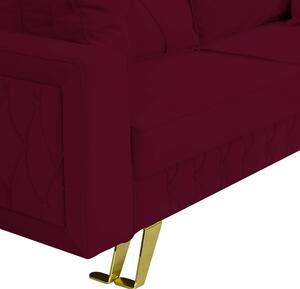Canapea extensibila Alisson, cu lada de depozitare si picioare aurii, catifea v68 visiniu, 230x105x80