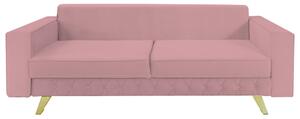 Canapea extensibila Alisson, cu lada de depozitare si picioare aurii, catifea v63 roz pudra, 230x105x80