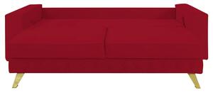 Canapea extensibila Alisson, cu lada de depozitare si picioare aurii, catifea v59 rosu, 230x105x80