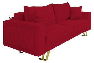 Canapea extensibila Alisson, cu lada de depozitare si picioare aurii, catifea v59 rosu, 230x105x80