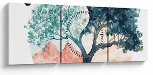 Tablou – Arbore acvarelă plin de viață (cu ceas) (90x30 cm)