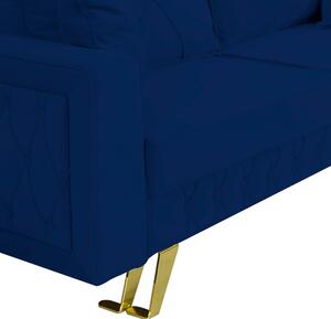 Canapea extensibila Alisson, cu lada de depozitare si picioare aurii, catifea v79 bleumarin, 230x105x80