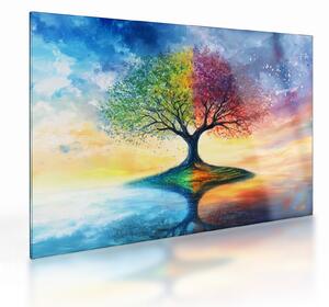 Tablou pe sticlă – Arbore pictat al anotimpurilor (70x50 cm)
