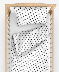 Goldea lenjerie pătuț din 100% bumbac - lăbuțe negre pe alb 90 x 140 și 50 x 70 cm
