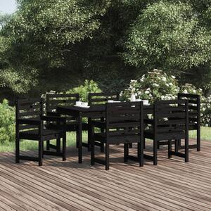 Set masă de grădină, 7 piese, negru, lemn masiv de pin