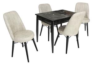 Set masă fixă Deco Negru Marmorat cu 4 scaune Apollo Crem