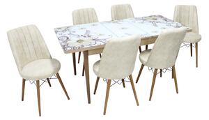 Set masă extensibilă Dalia cu 6 scaune Apollo Crem