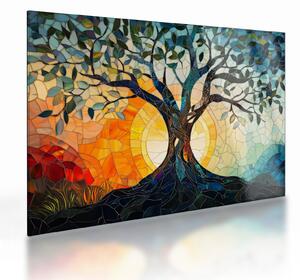 Tablou pe sticlă – Mozaic – soare și arbore I. (70x50 cm)