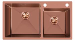 Chiuvetă Bucătărie Nano PVD Bronz inox 78 x 43 / 18 mm + baterie + dozator Bronze / Chiuveta pe stanga