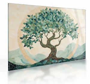 Tablou pe sticlă – Mozaic elegant cu arbore (70x50 cm)
