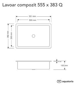 Lavoar compozit 555x383 Q mm + Baterie + Ventil Click-Clack Koala Black