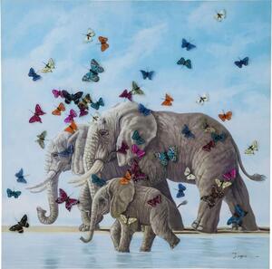 Tablou Touched Elefants with Butterflys 120x120cm