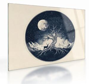 Tablou pe sticlă – Arbore magic cu cerb I. (70x50 cm)