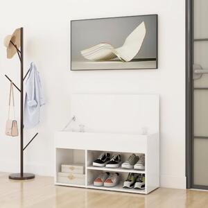 Banchetă pantofar, alb extralucios, 80x30x45 cm, PAL