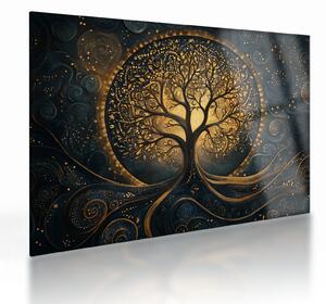 Tablou pe sticlă – Arbore cu aură aurie (70x50 cm)