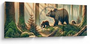 Tablou - Urși în pădure (cu ceas) (90x30 cm)