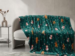 Patura microplus de Craciun SNOWMAN AND GINGERBREAD verde Dimensiuni: 150 x 200 cm