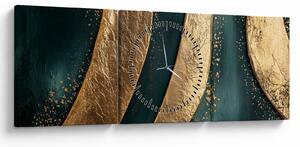 Tablou - Abstracție verde cu auriu I. (cu ceas) (90x30 cm)