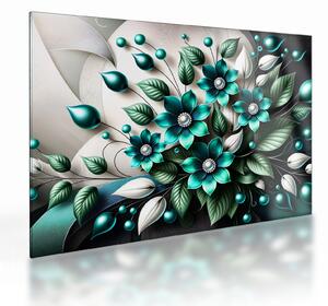 Tablou pe sticlă - Flori turcoaz 3D (70x50 cm)