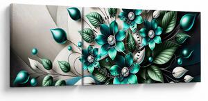 Tablou - Flori turcoaz 3D (cu ceas) (90x30 cm)