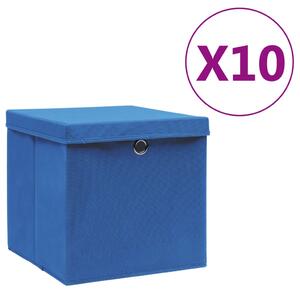 Cutii depozitare cu capac, 10 buc., albastru, 28x28x28 cm