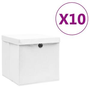 Cutii depozitare cu capace, 10 buc., alb, 28x28x28 cm