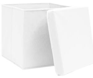 Cutii depozitare cu capace 10 buc. alb, 32x32x32 cm, textil