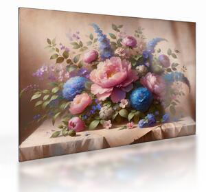 Tablou pe sticlă - Masă plină de flori (70x50 cm)