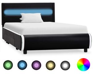 Cadru de pat cu LED, negru, 90 x 200 cm, piele ecologică