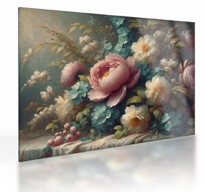 Tablou pe sticlă - Natură moartă cu flori - pictură (70x50 cm)