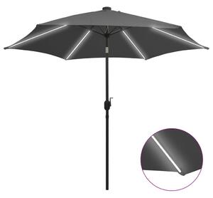 Umbrelă de soare cu LED și stâlp aluminiu, antracit, 300 cm