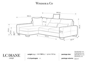 Colțar extensibil cu tapițerie de catifea și șezlong pe partea stângă Windsor & Co Sofas Diane, gri