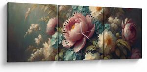 Tablou - Natură moartă cu flori - pictură (cu ceas) (90x30 cm)