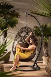 Fotoliu de grădină Kare Design Ibiza, suspendat în stil boho, culoare maro, cu picior gri, realizat din oţel