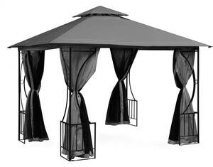 Cort Pavilion 3x3m pentru Curte sau Gradina cu Pereti si Plasa Anti Insecte, Gri