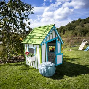 Căsuţă de grădină din lemn pentru copii, alb/ gri/ albastru/ verde, LATAM