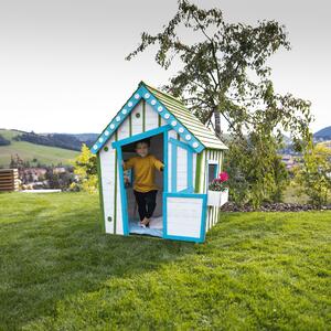 Căsuţă de grădină din lemn pentru copii, alb/ gri/ albastru/ verde, LATAM