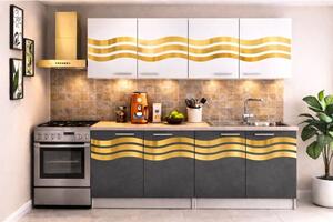 Bucatarie Amelia 180 cm Gri Alb Ornament Gold