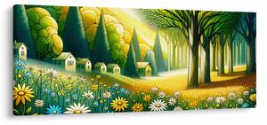 Tablou - Sat în galben-verde (120x50 cm)