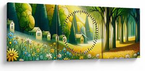 Tablou - Sat în galben-verde (cu ceas) (90x30 cm)