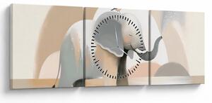 Tablou - Elefant în culori pastel (cu ceas) (90x30 cm)