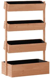 Outsunny Jardinieră Verticală înălțată pe 4 Niveluri, din Lemn pentru Exterior, cu Orificii de Drenaj și Căptușeală Textilă, pentru Plante Aromatice, Flori și Legume, 85x45x140 cm, Maro | Aosom Romania