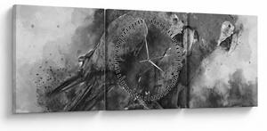 Tablou - Acuarelă papagali (cu ceas) (90x30 cm)