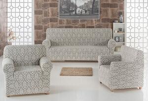 Set huse elastice pentru canapea 3 Locuri si 2 fotolii, fara volanas, model Jacquard Bej Deschis