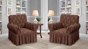 Set 2 Huse elastice pentru fotolii, cu volanas si model Jacquard Maro