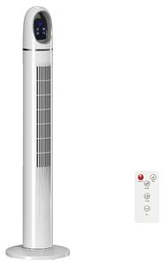 HOMCOM Ventilator Vertical pentru Dormitor, Ventilator Oscilant 70°, 4 Moduri, 3 Viteze, Timer 24 Ore, Display LED și Telecomandă, 110 cm, Alb | Aosom Romania