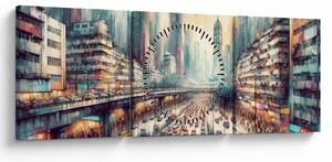 Tablou - Viața din marele oraș (cu ceas) (90x30 cm)