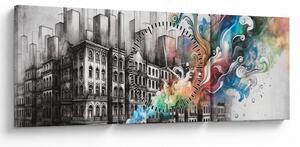 Tablou - Viața industrială (cu ceas) (90x30 cm)