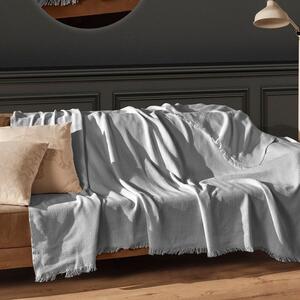Pled subtire cu franjuri, 170x200cm, Merlin Gri deschis